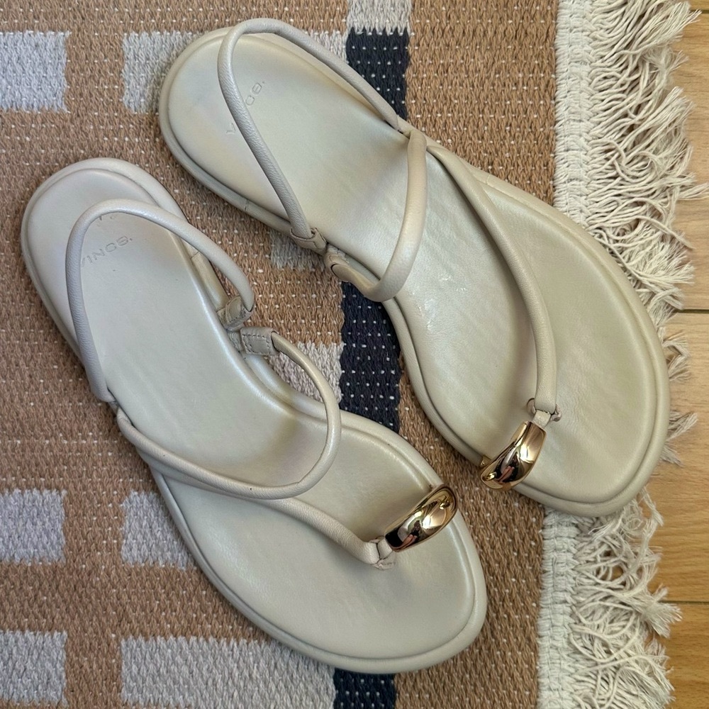 Vince Cream Sandals with Gold Detail